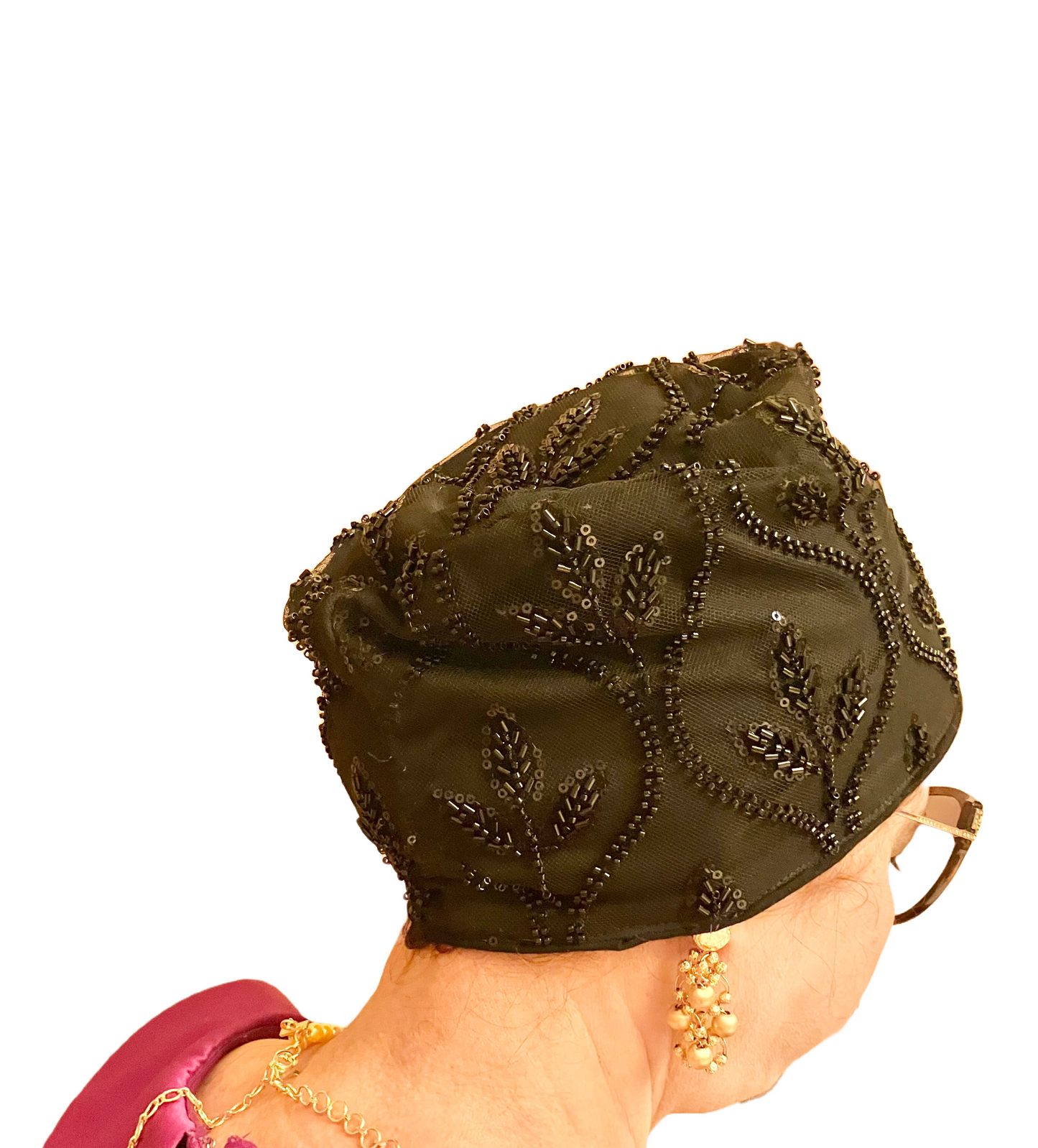 Black Shiny Beads Turban Hat for Women – Headwrap for Wedding, Party, Modest Head Cover, Fashion Turban Cap, Instant Traditional Headwear