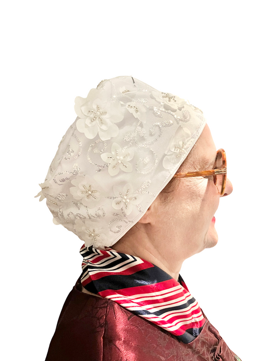 Floral White Sequins Turban Hat, Wedding, Party, Instant Traditional Headwear, Head Wrap, Fashion Beanie for Ladies, Head Cover