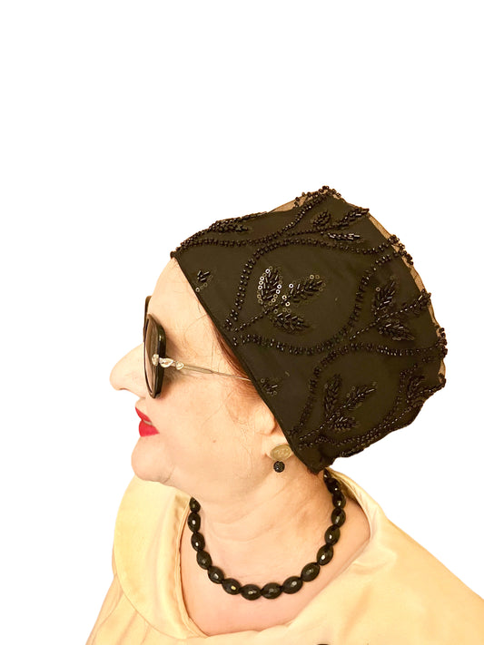 Black Shiny Beads Turban Hat for Women – Headwrap for Wedding, Party, Modest Head Cover, Fashion Turban Cap, Instant Traditional Headwear