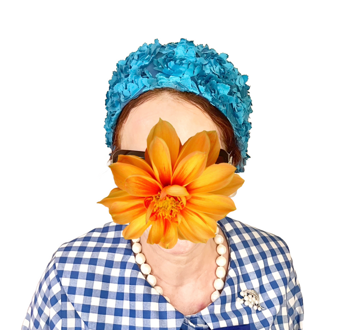 PRE-ORDER NEW: Blue flower pillbox hat!